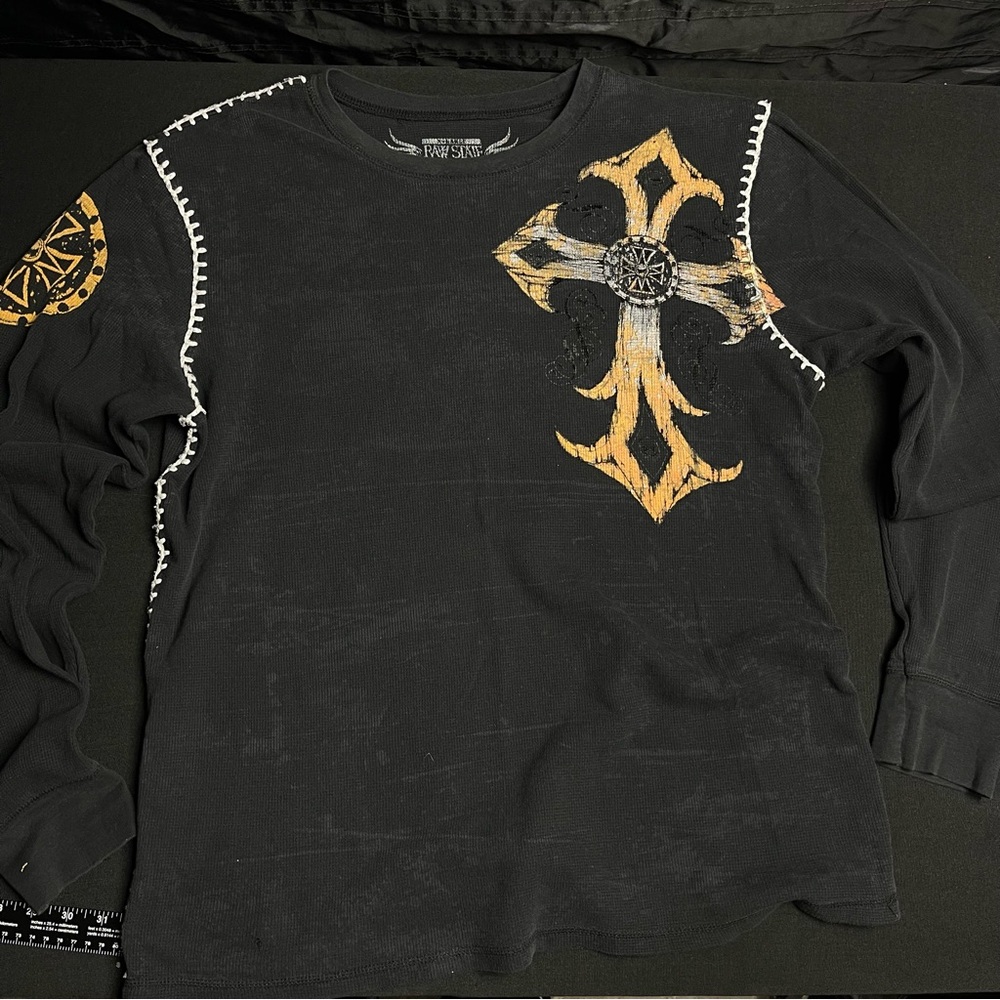 Edgy Black Long Sleeve Shirt with Cross Design